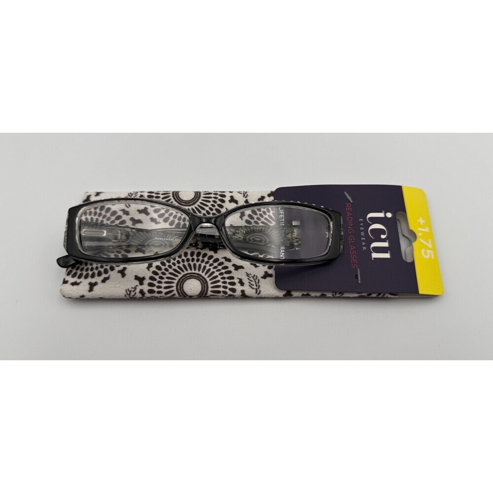 ICU Eyewear Women's Reading Glasses +1.75 Magnification Black Frame With Case